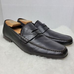 A Testoni Penny Loafer Casual Shoes Brown Pebble Leather Slip On Mens Size 12
